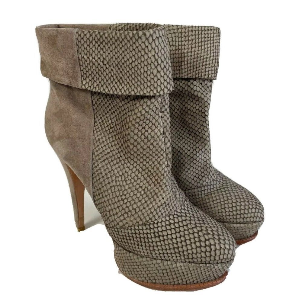 Dolce Vita Calla Platform Bootie Boots Womens Size 8 Taupe‎ Suede Leather Snake